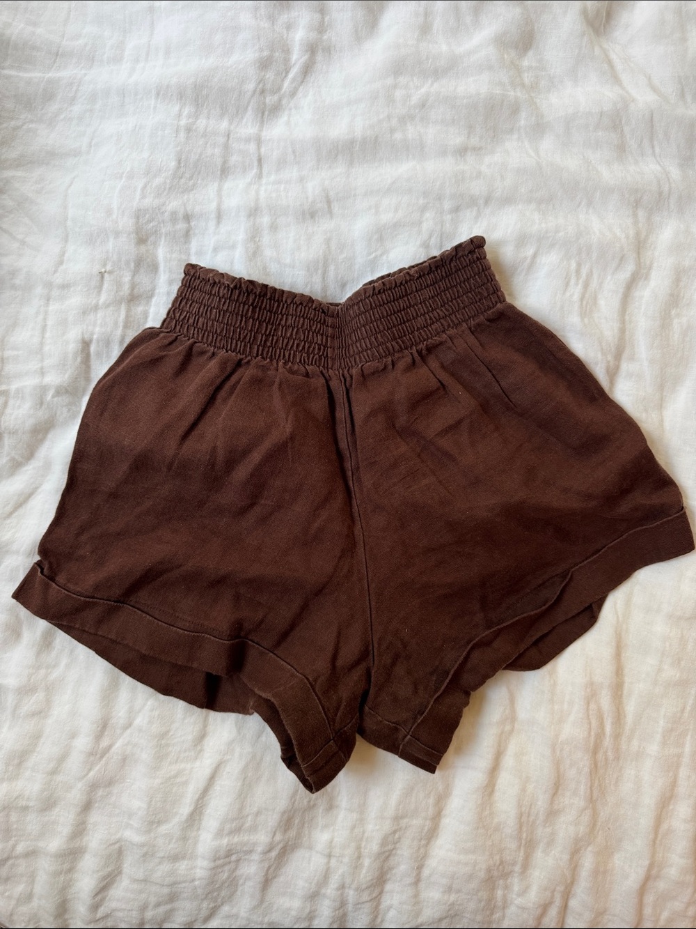 Reformation Mila Linen Short in Chocolate Brown